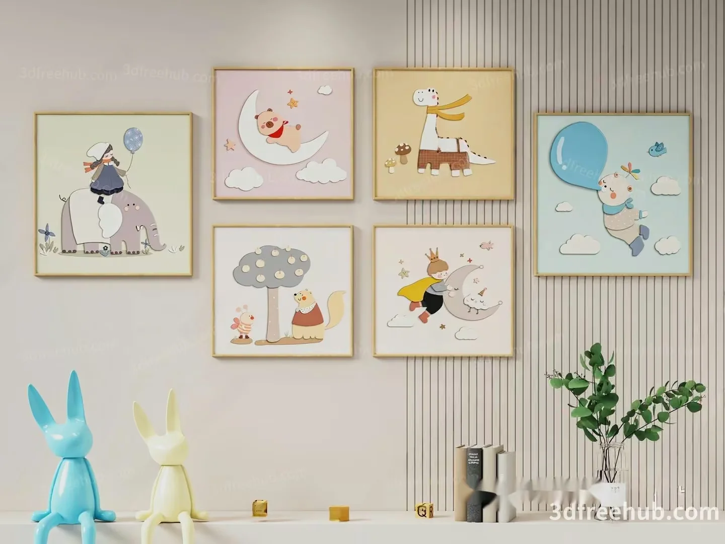 A Collection Of Six Framed Pictures On A Wall 3D Model – 19691 – VRAY Render