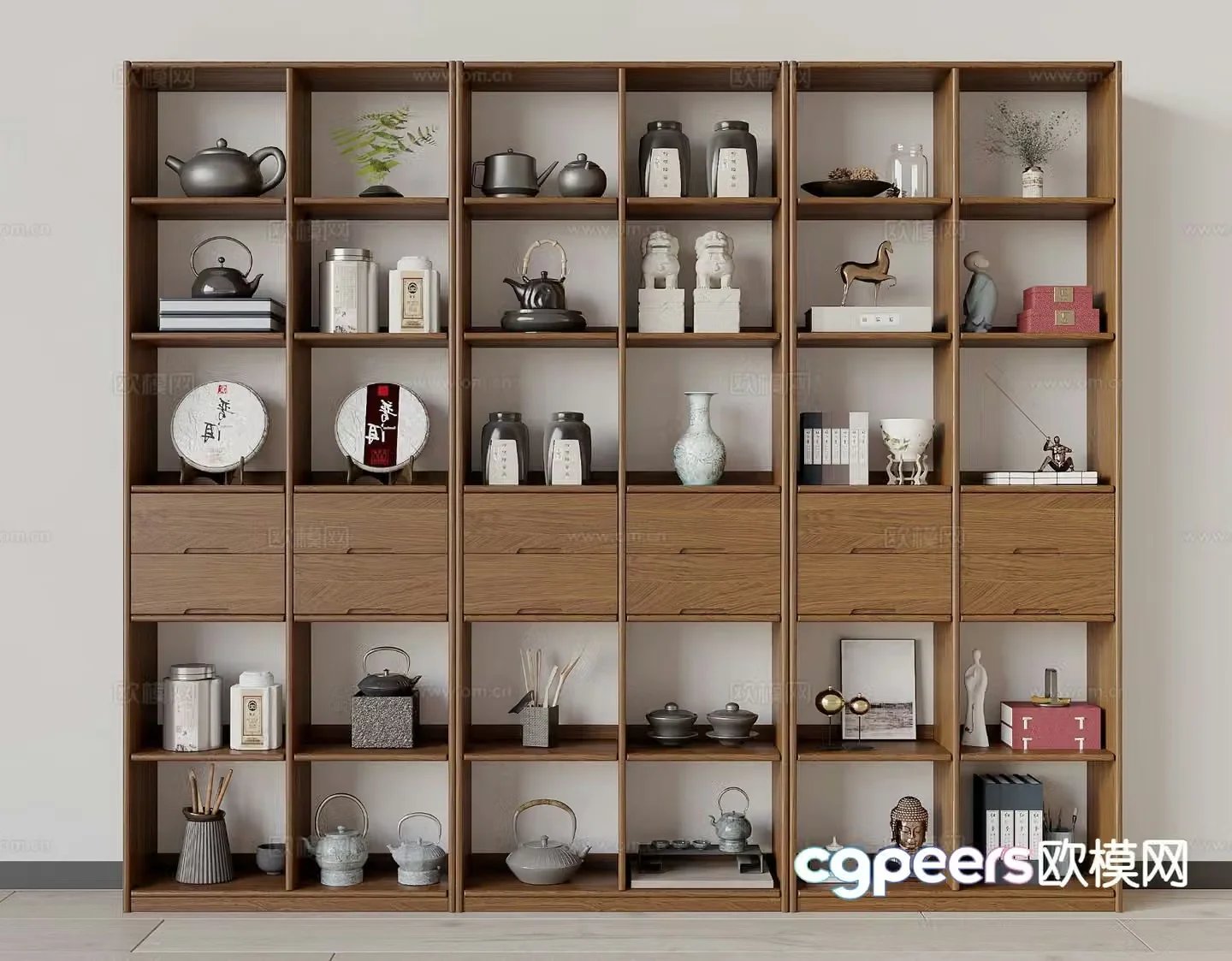 New Chinese style tea cabinet storage rack teapot ornaments 3D model