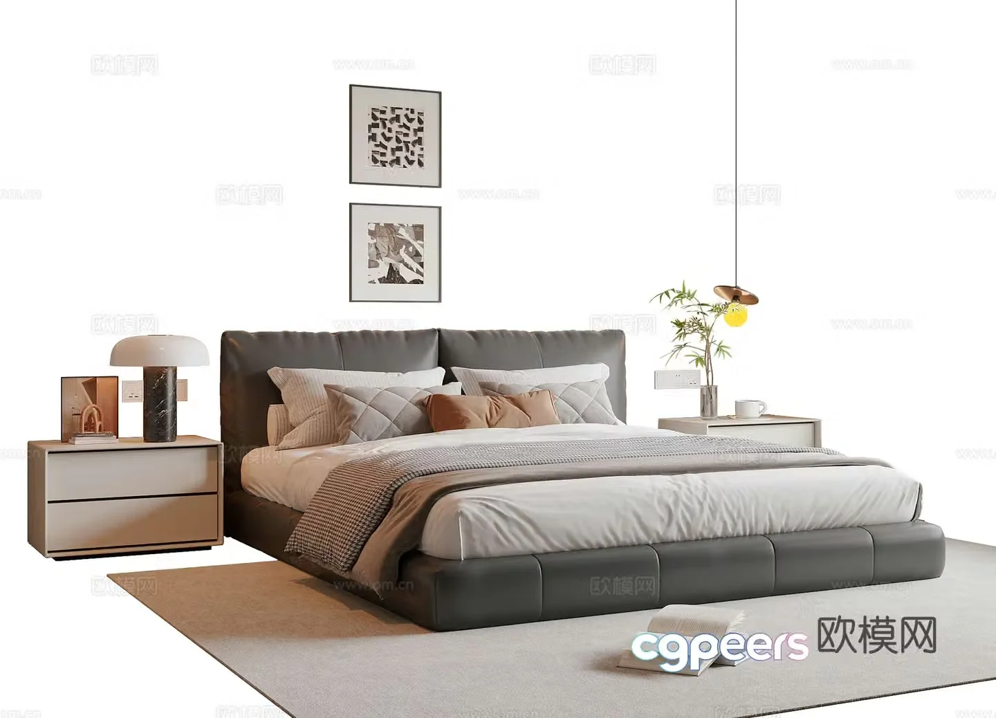 Modern Italian double bed 3d model