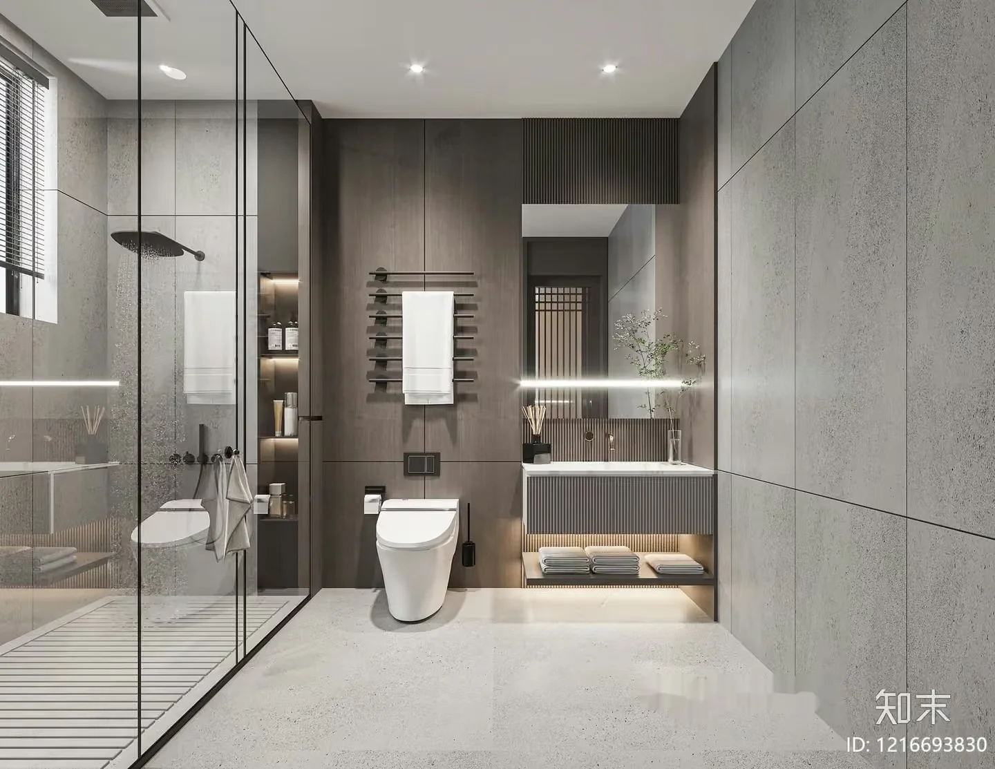 Modern Bathroom With Glass Shower 3D Model – 15281 – VRAY Render