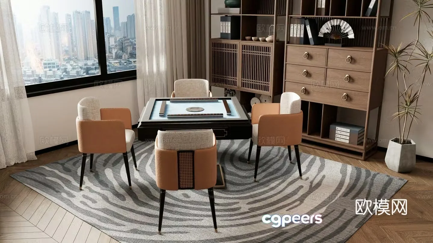 New Chinese style mahjong tables and chairs chess and card tables and chairs 3D model