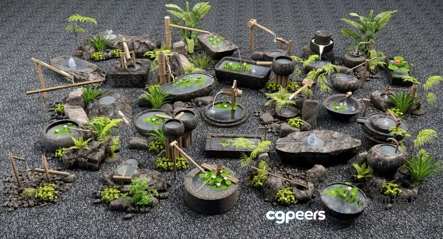 New Chinese style waterscape water bowl sketch landscape sketch 3D model