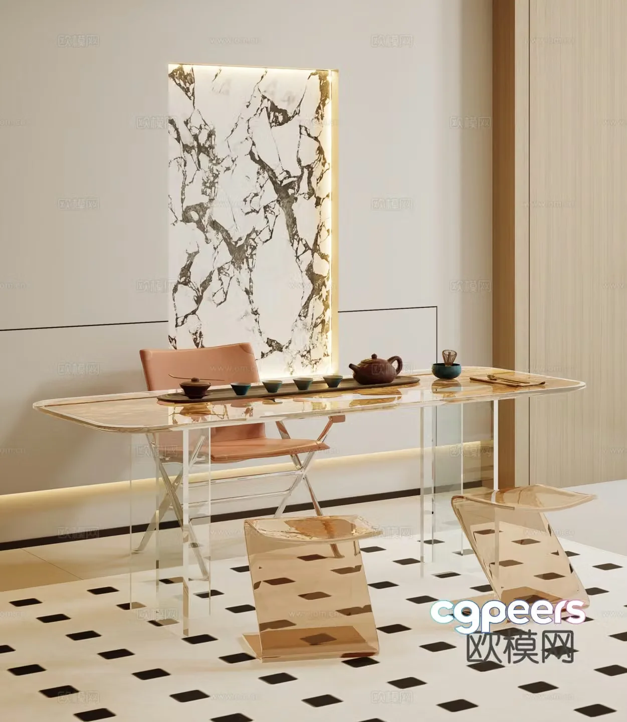 Modern tea table and chairs Tea table and tea table 3d model