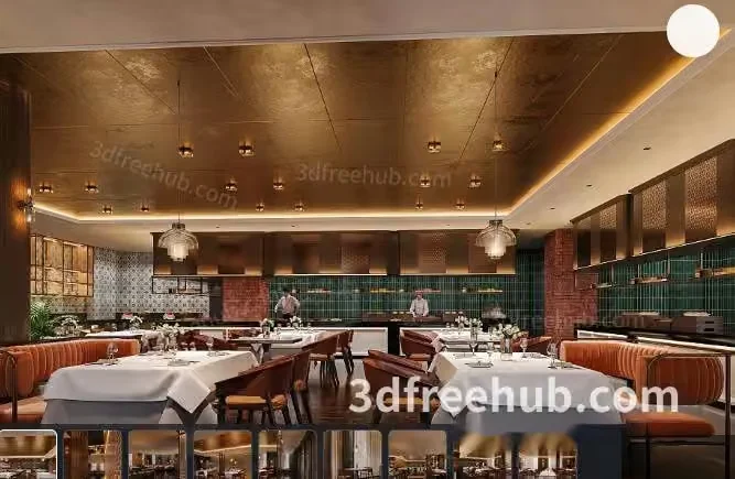Modern Restaurant Interior 3D Model – 19362 – VRAY Render