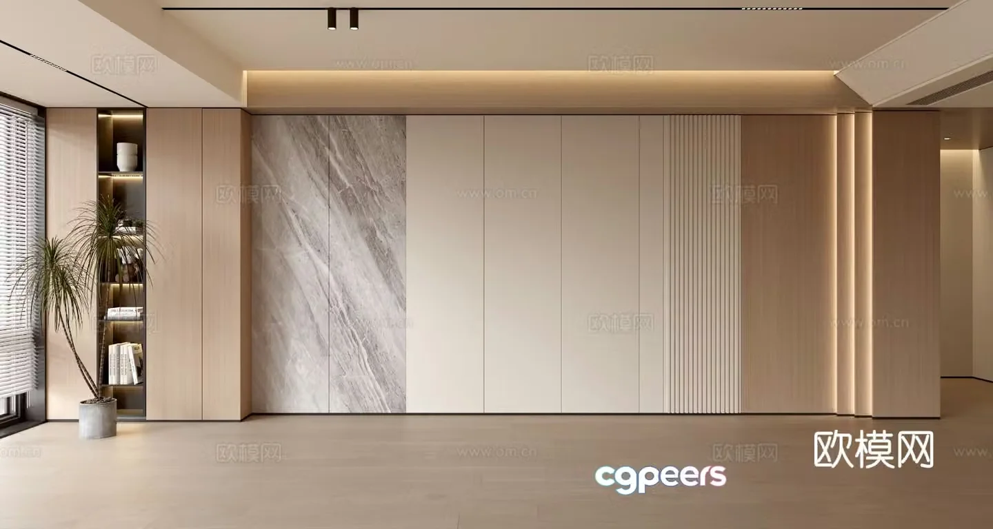 Modern simple sofa background wall modern ornament balcony cabinet living room cabinet wood veneer background wall 3d model