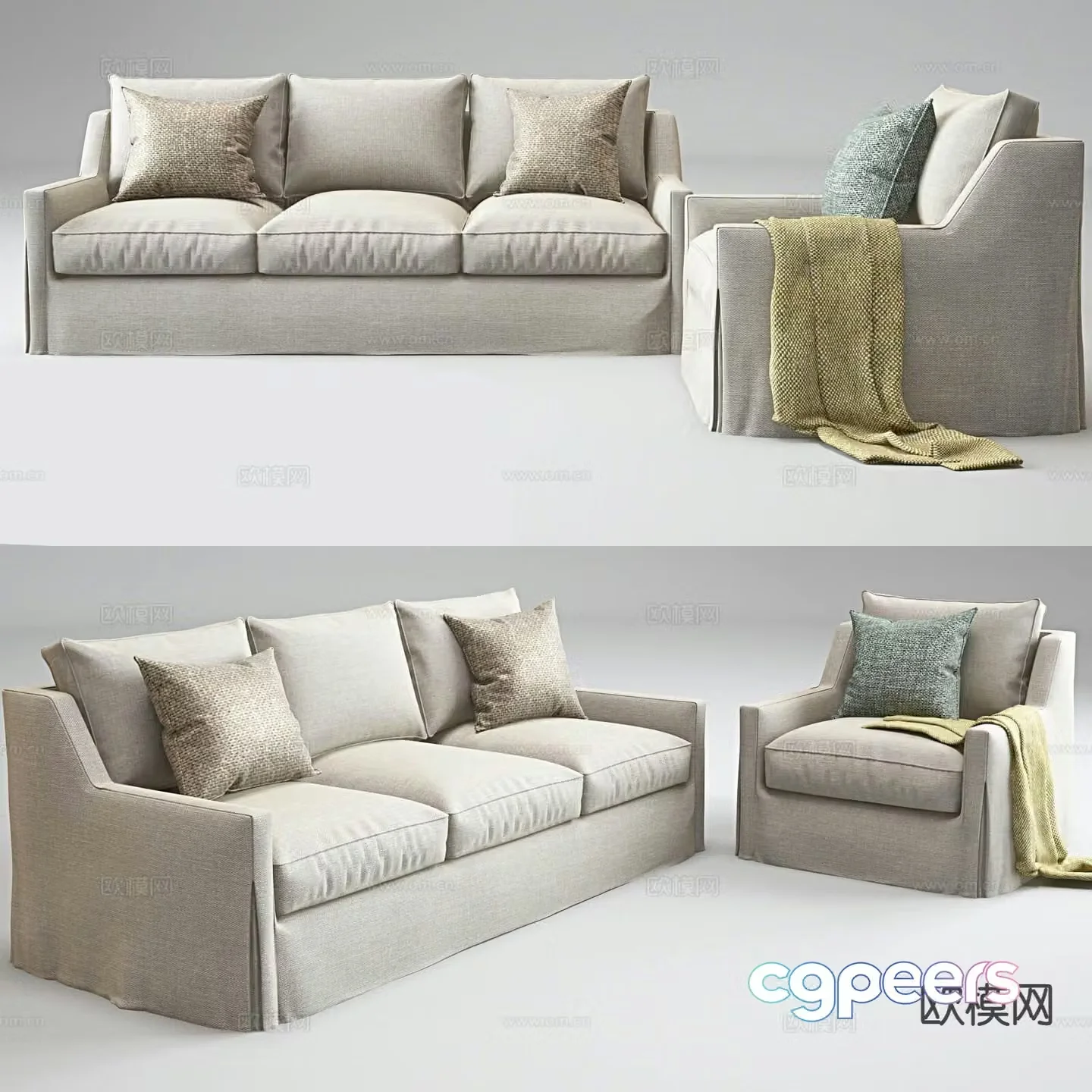Modern three-person sofa single sofa 3d model