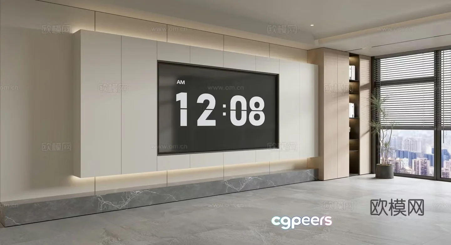 Modern creamy living room light luxury TV background wall creamy TV background wall full wall TV cabinet 3D model
