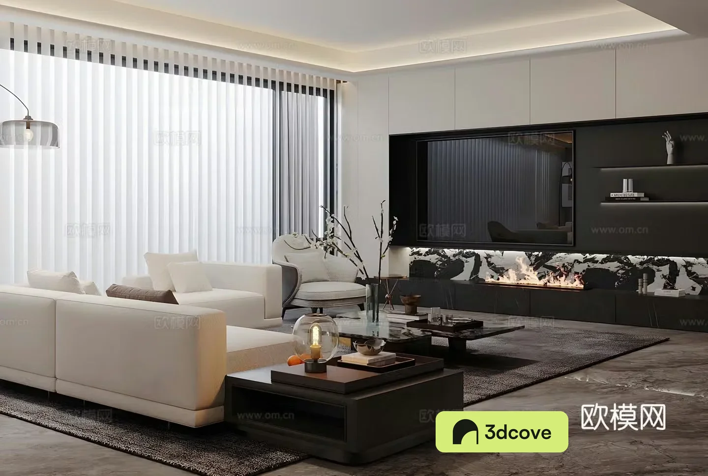 Light luxury Italian home living room high-end gray living room sofa and coffee table combination marble TV background wall