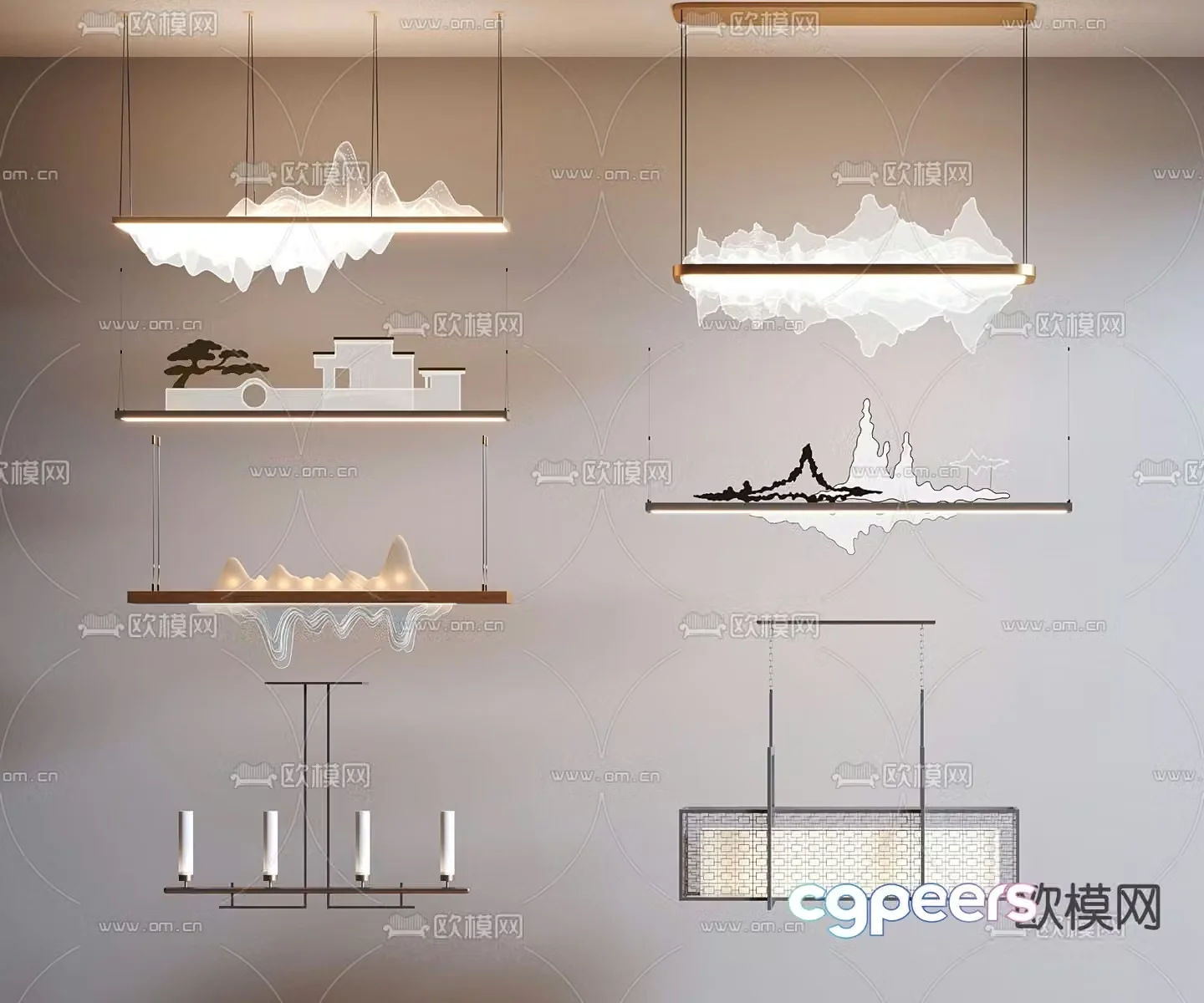 New Chinese style chandelier mountain chandelier 3d model