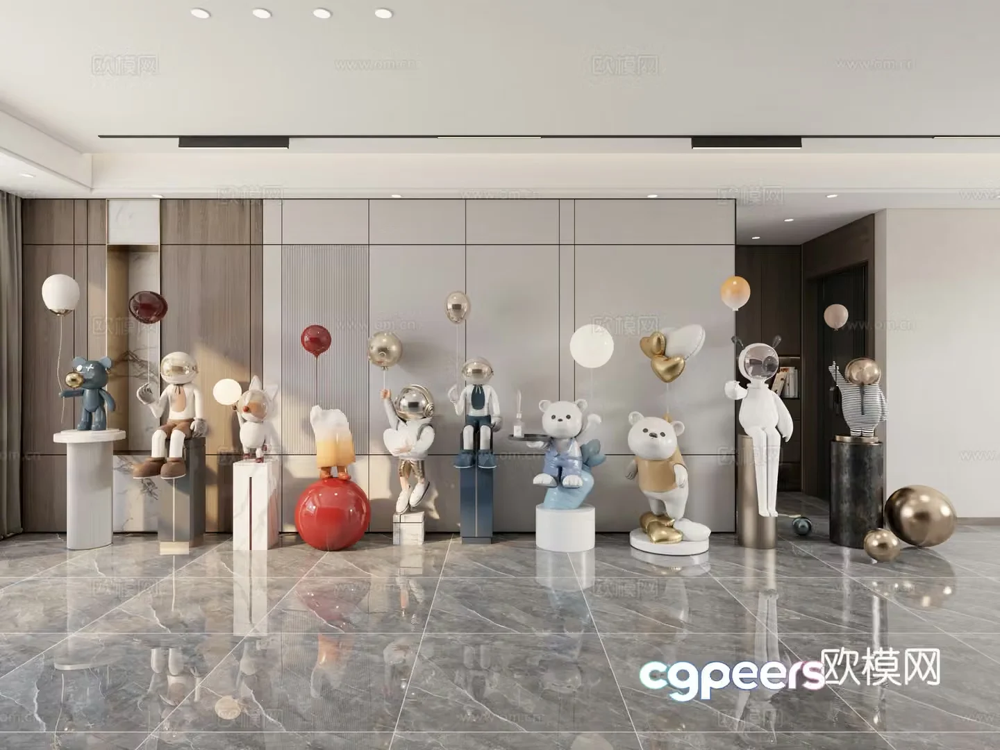 Modern balloon ornament sculpture combination 3D model