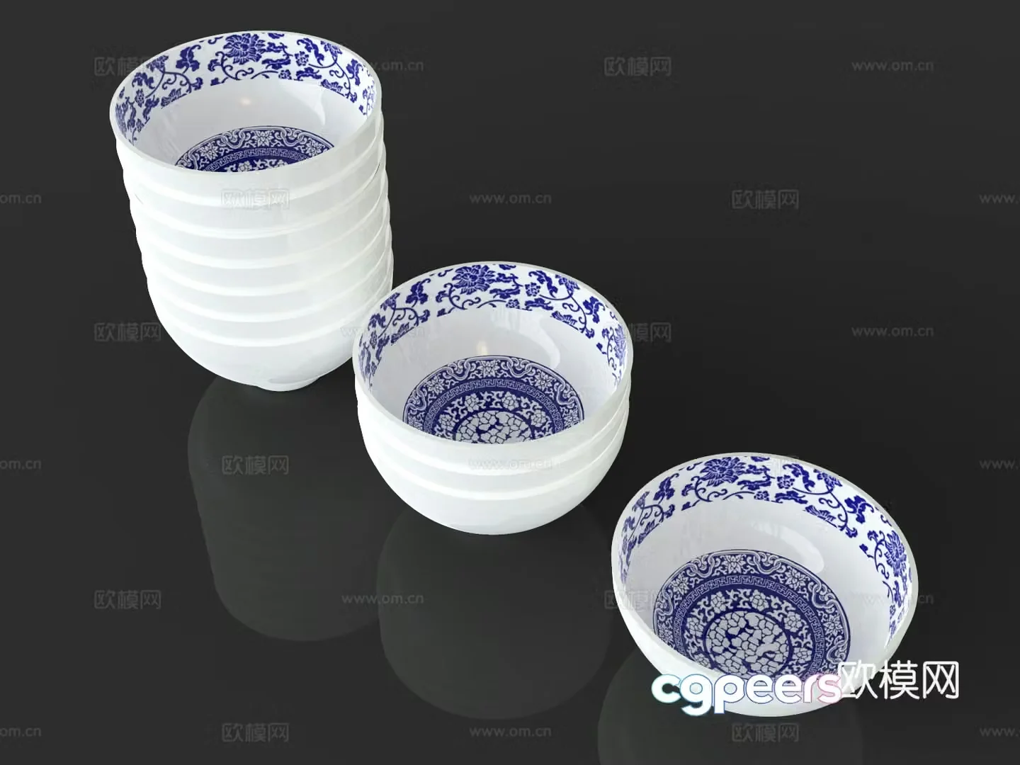 New Chinese blue and white porcelain bowl 3D model