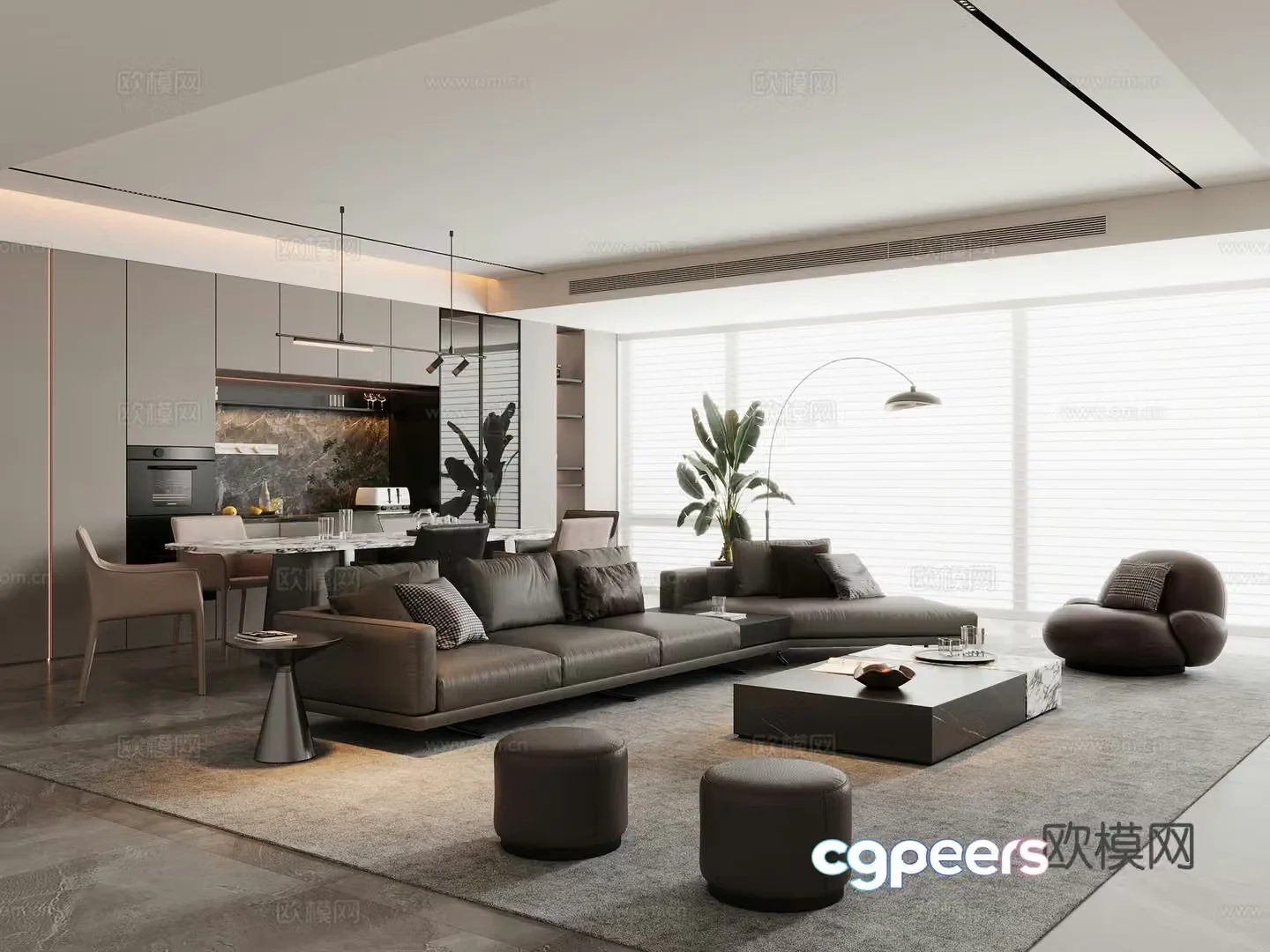 Italian living room horizontal hall sofa and coffee table combination sofa chair dining table and chair sideboard wine cabinet 3d model