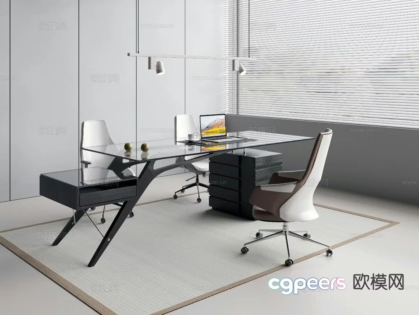 Office desk and chair desk table supervisor table 3d model