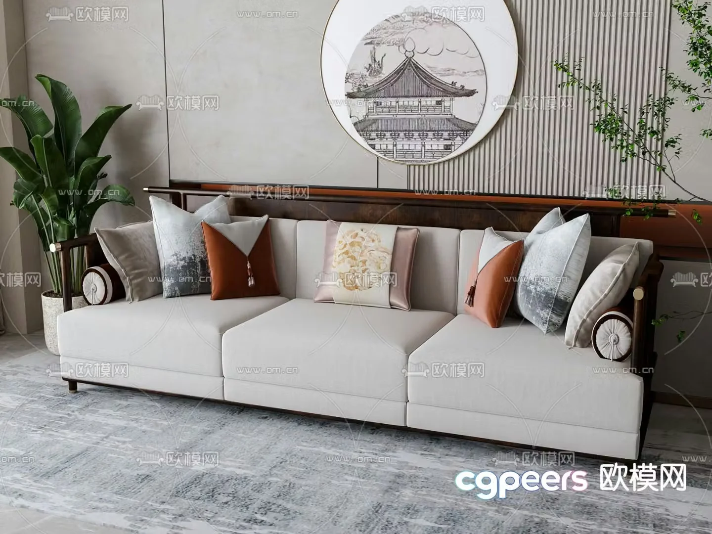 New Chinese style sofa three person sofa 3d model