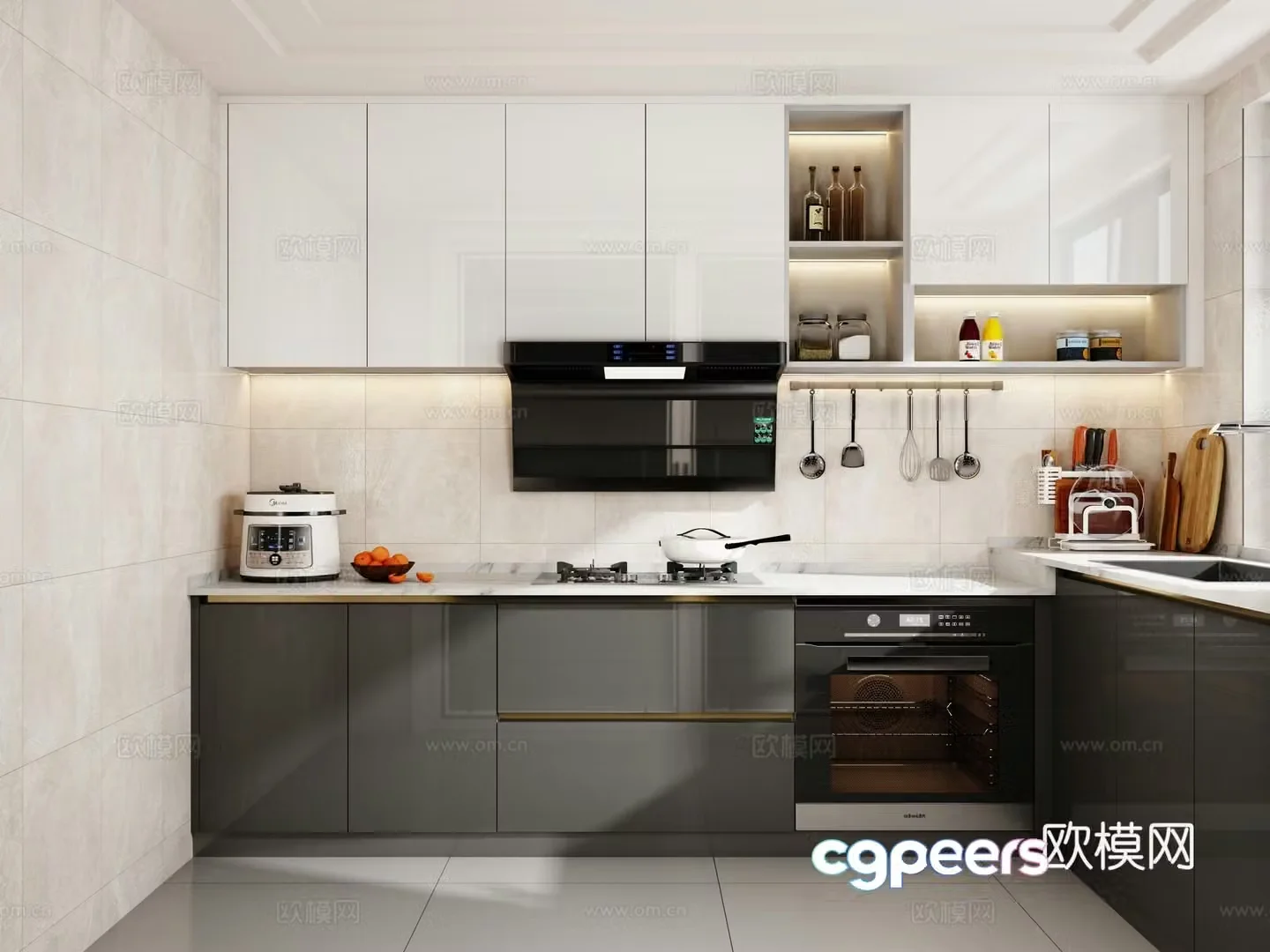 Modern kitchen L-shaped kitchen enclosed kitchen high and low countertop kitchen supplies 3d model
