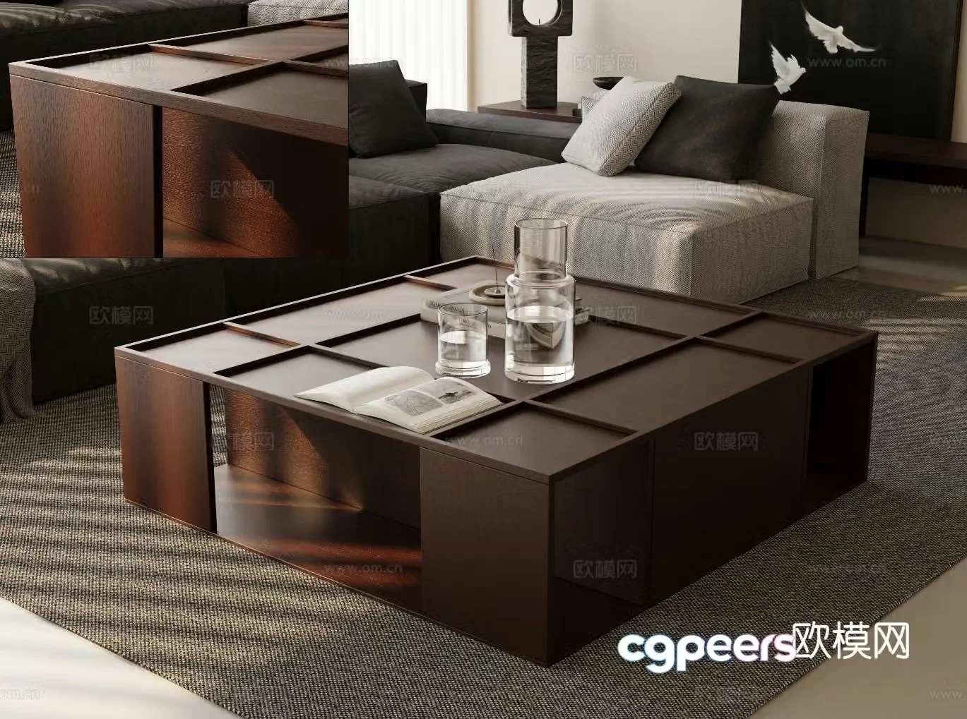 Medieval style coffee table square coffee table 3d model