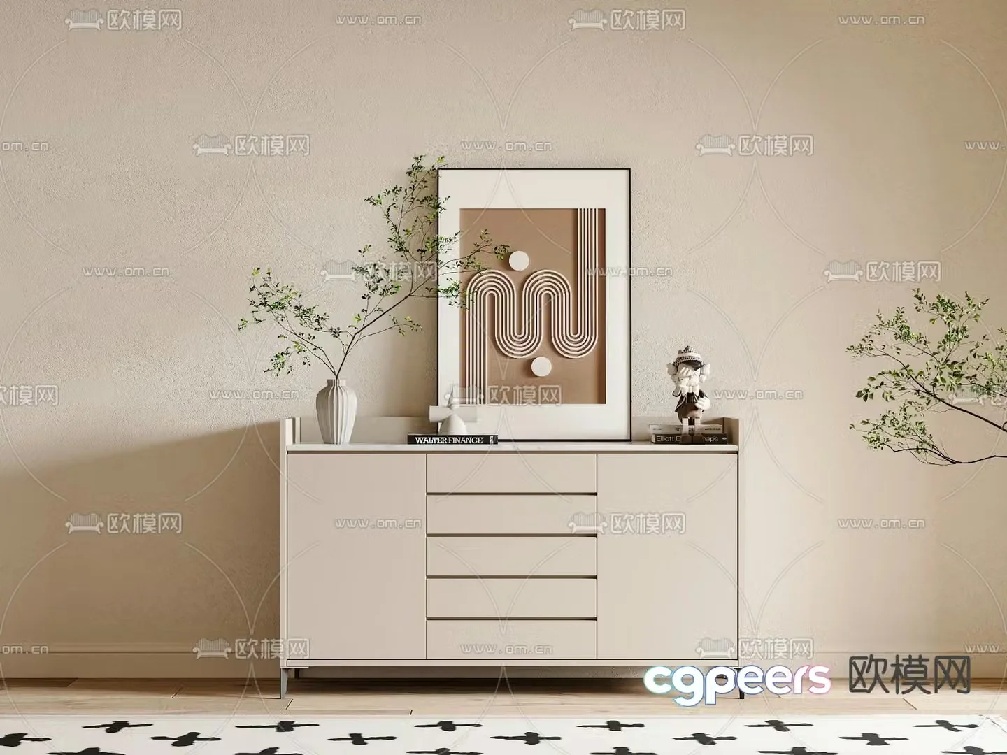 Cream style entrance cabinet 3d model
