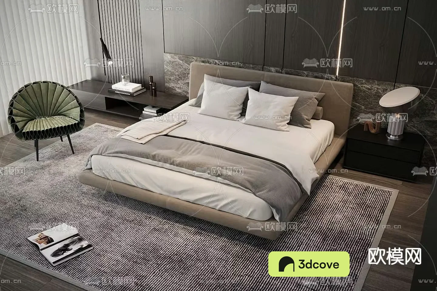 Modern double bed fabric bed