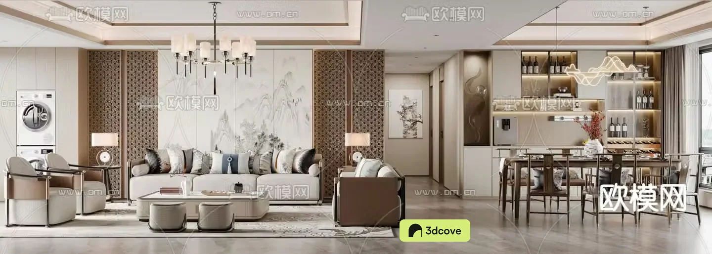 New Chinese style living and dining room