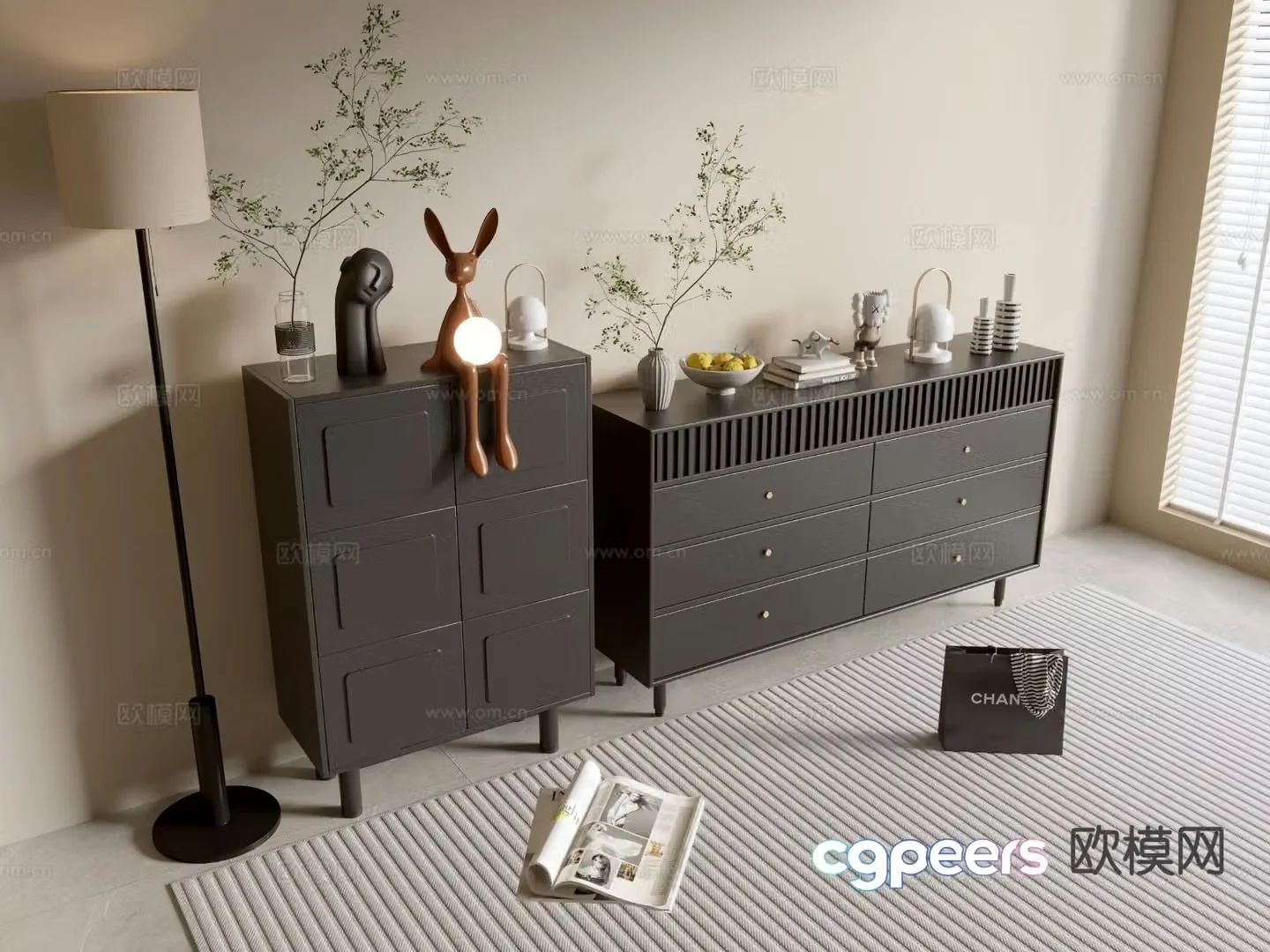 Modern black cabinet entrance cabinet 3d model