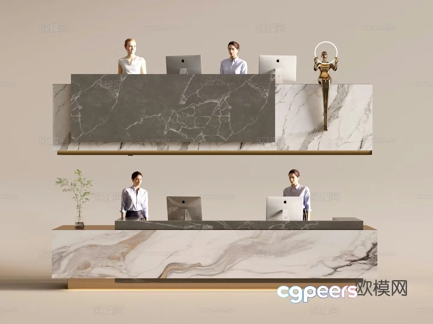 Modern company front desk reception area bar reception desk service desk 3d model