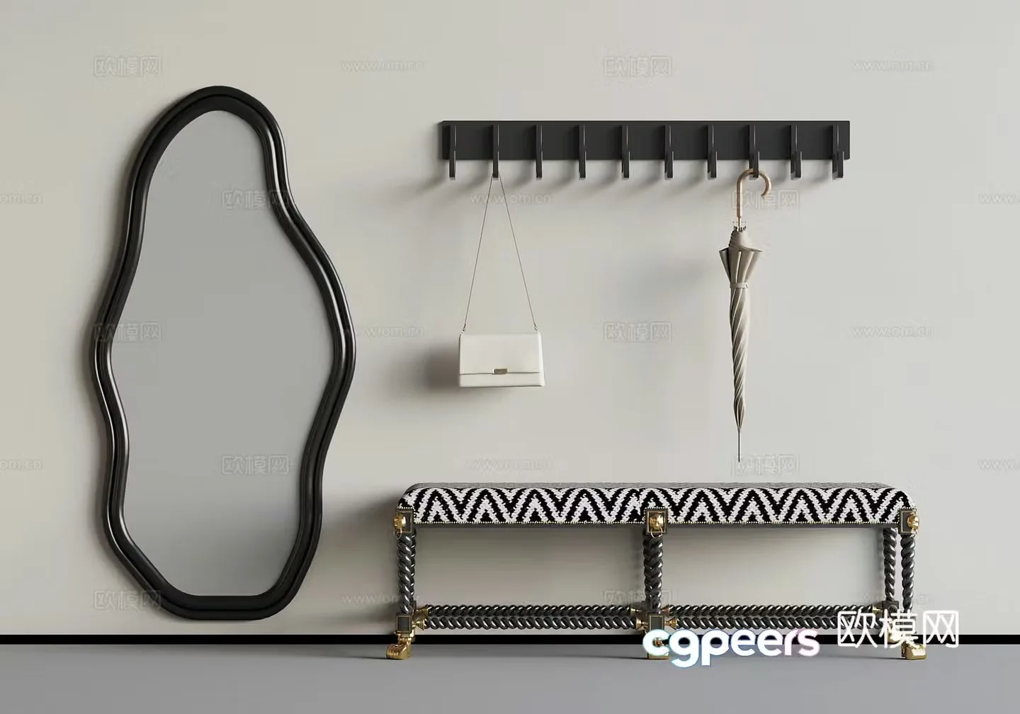 013 Shoe changing stool modern mirror hook 3d model