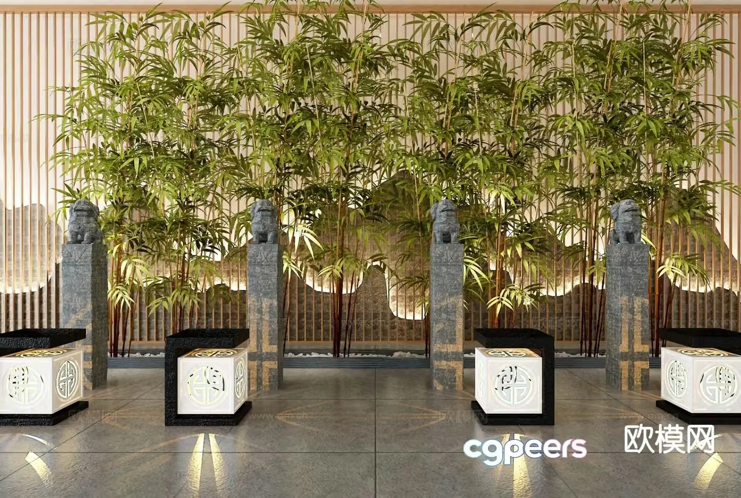 New Chinese style landscape sketch bamboo landscaping 3D model