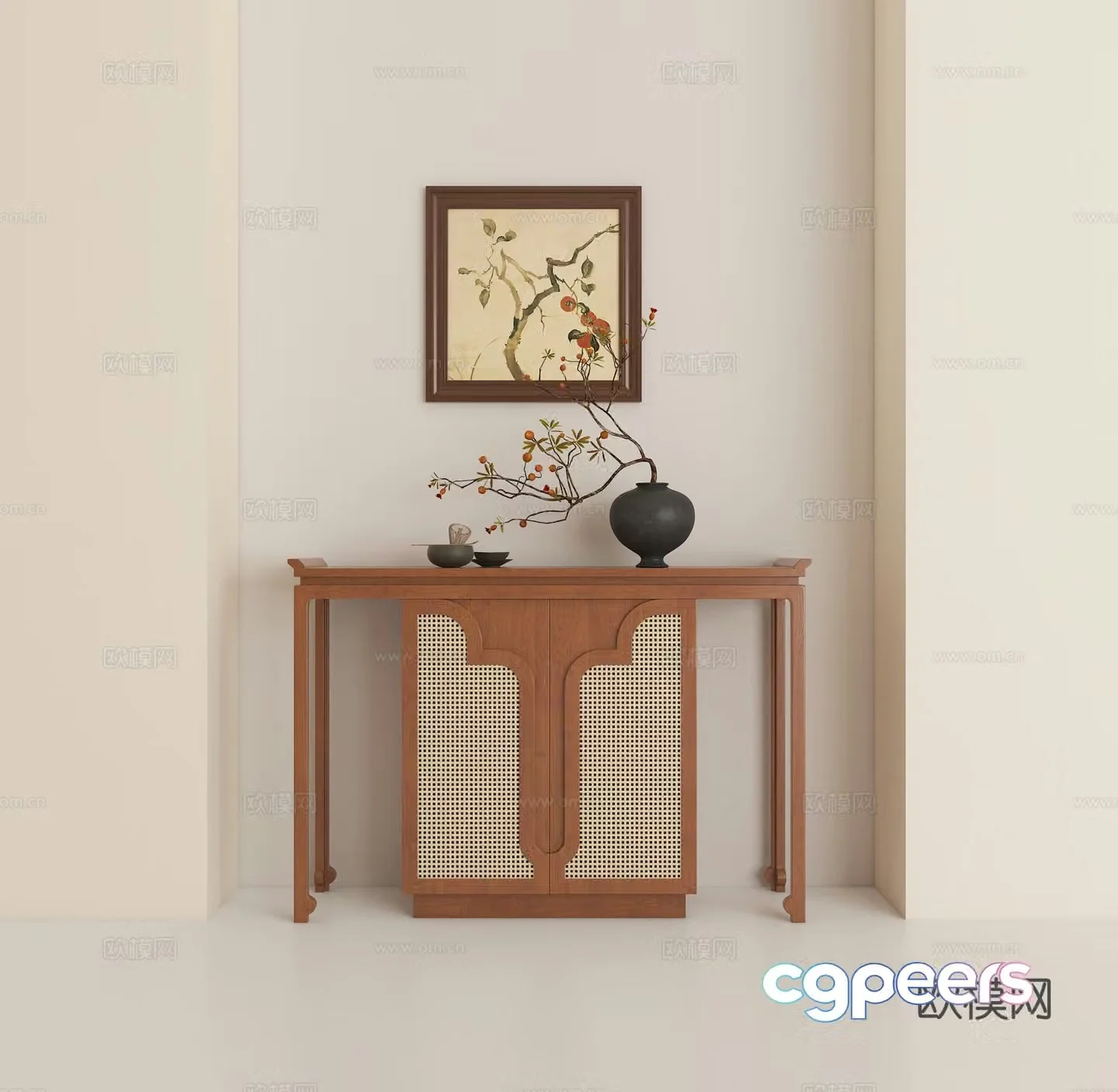 Song style aesthetic retro end view cabinet 3D model