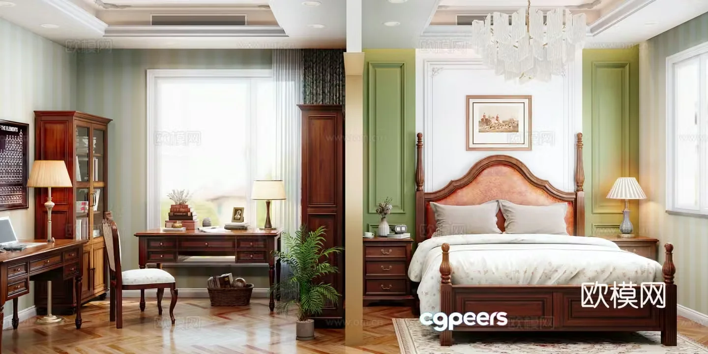 European bedroom study combination model 3D model