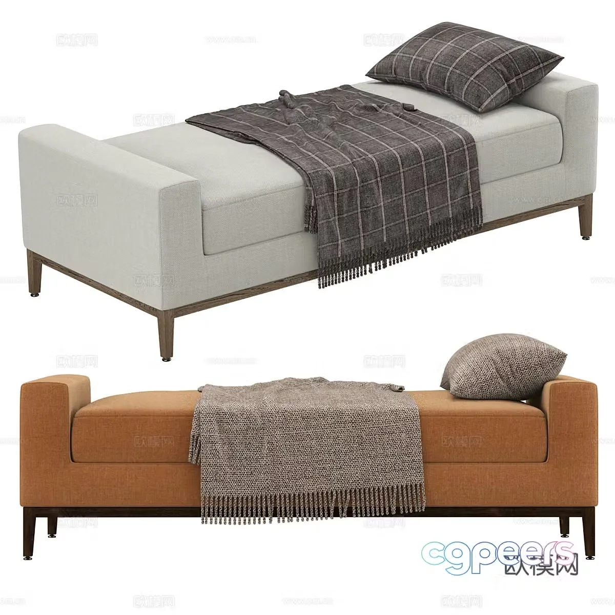 New Chinese style fabric bed tail stool bench 3D model