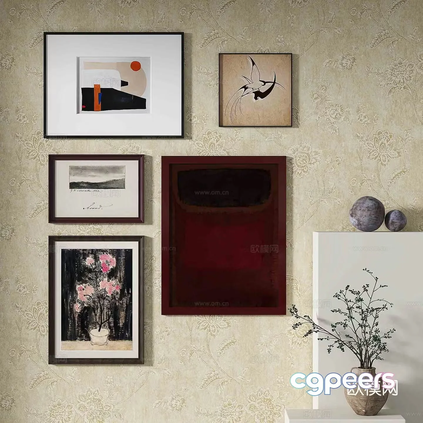 Simple European retro painting abstract painting decorative painting 3d model