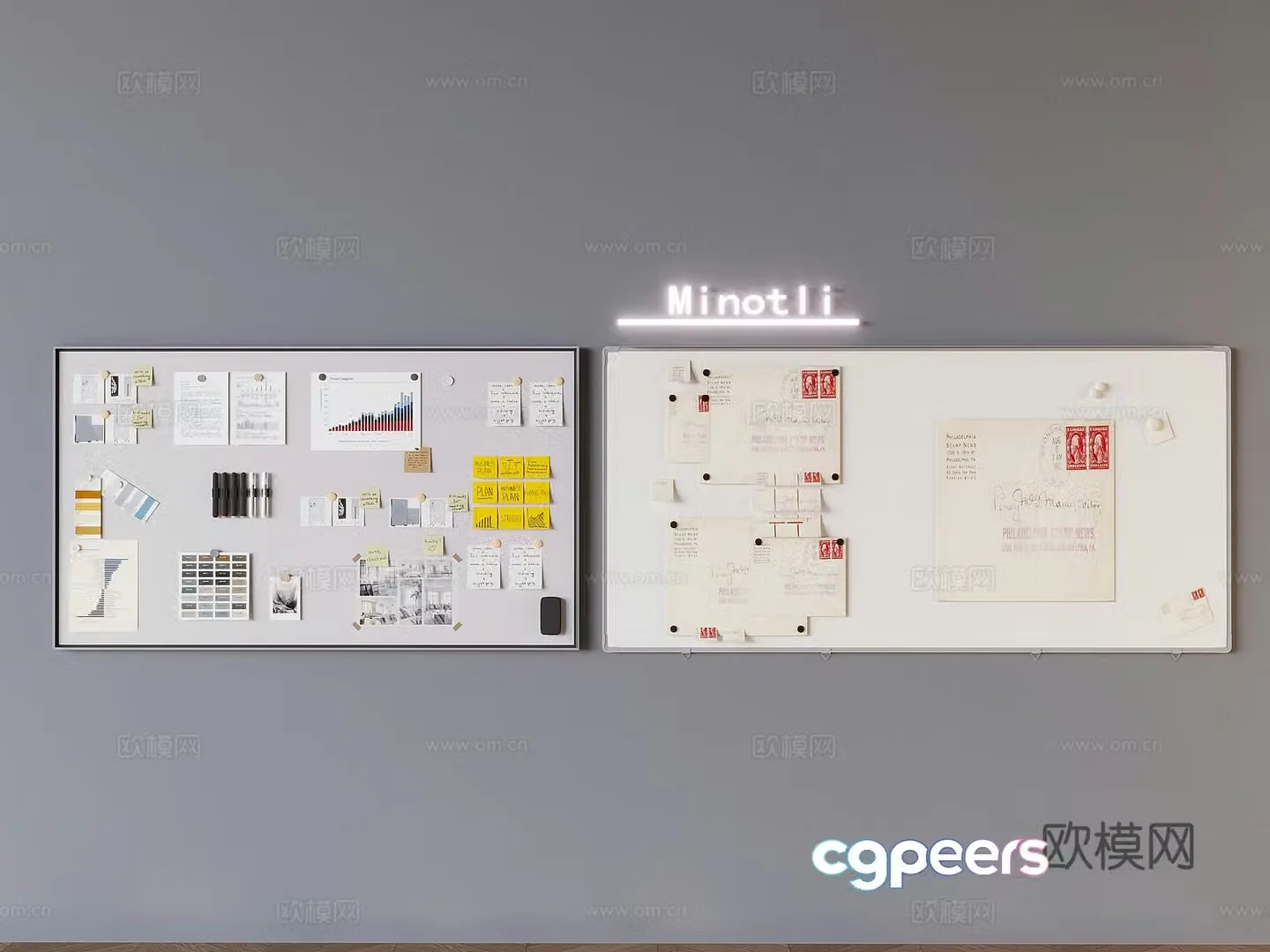 Office whiteboard message board Display board Mobile whiteboard Magnetic writing board sticky notes Conference whiteboard 3D model