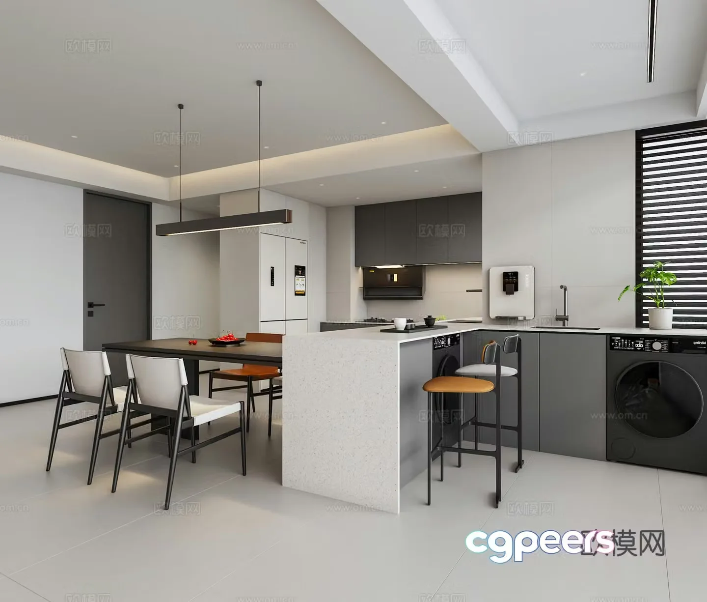 Italian minimalist black white and gray restaurant 3D model