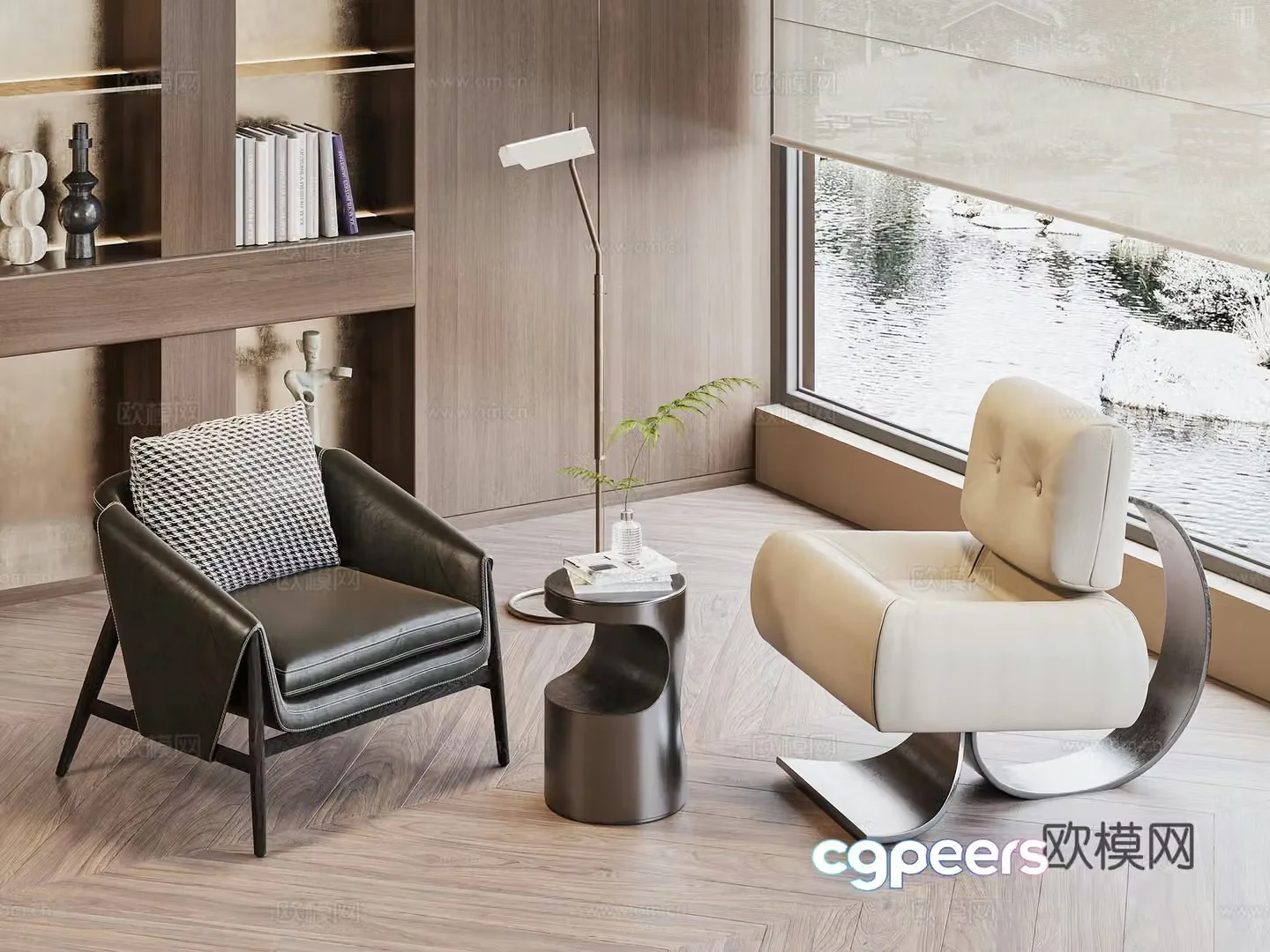 Modern living room casual single sofa leisure chair chair coffee table combination 3D model
