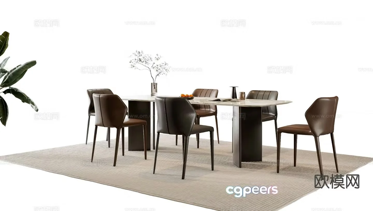Italian dining table and chairs strip dining table 3D model