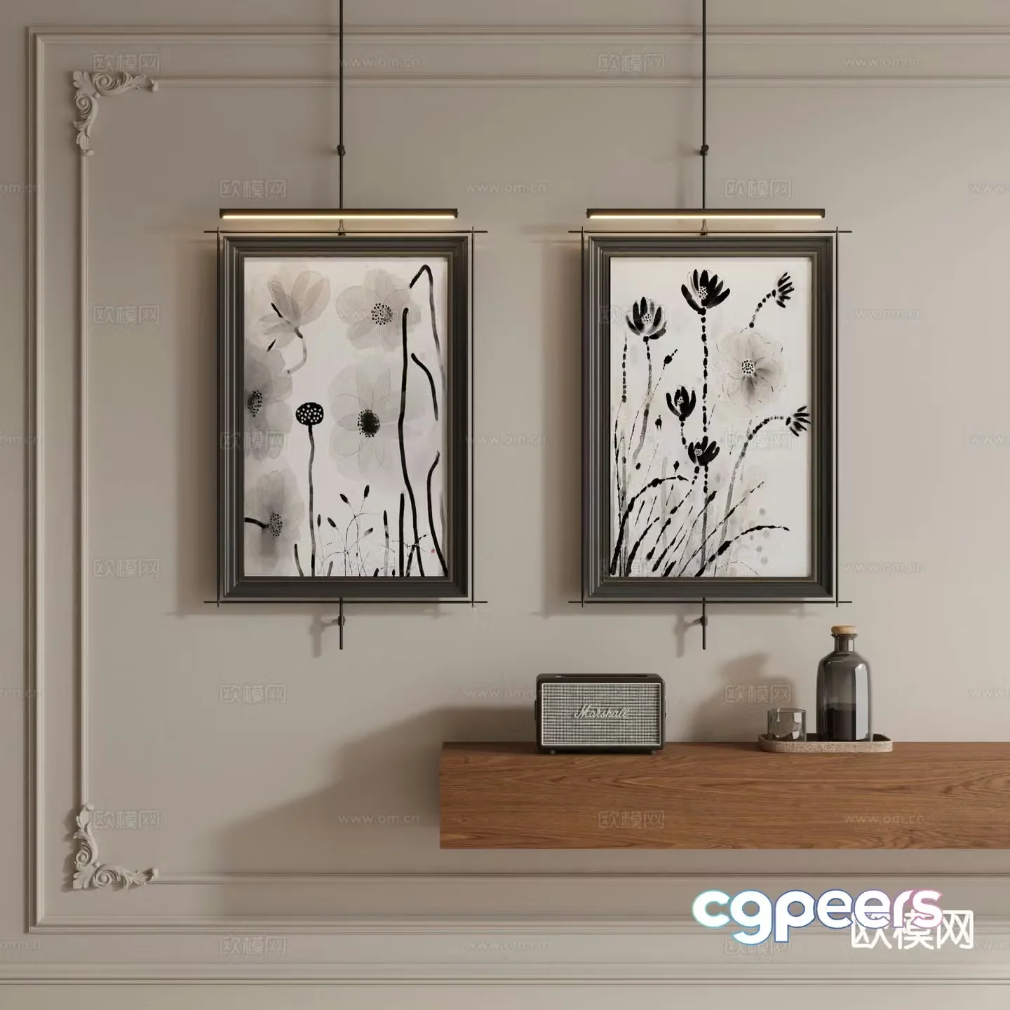 Medieval style hanging painting decorative painting metal rod hanging painting 3D model