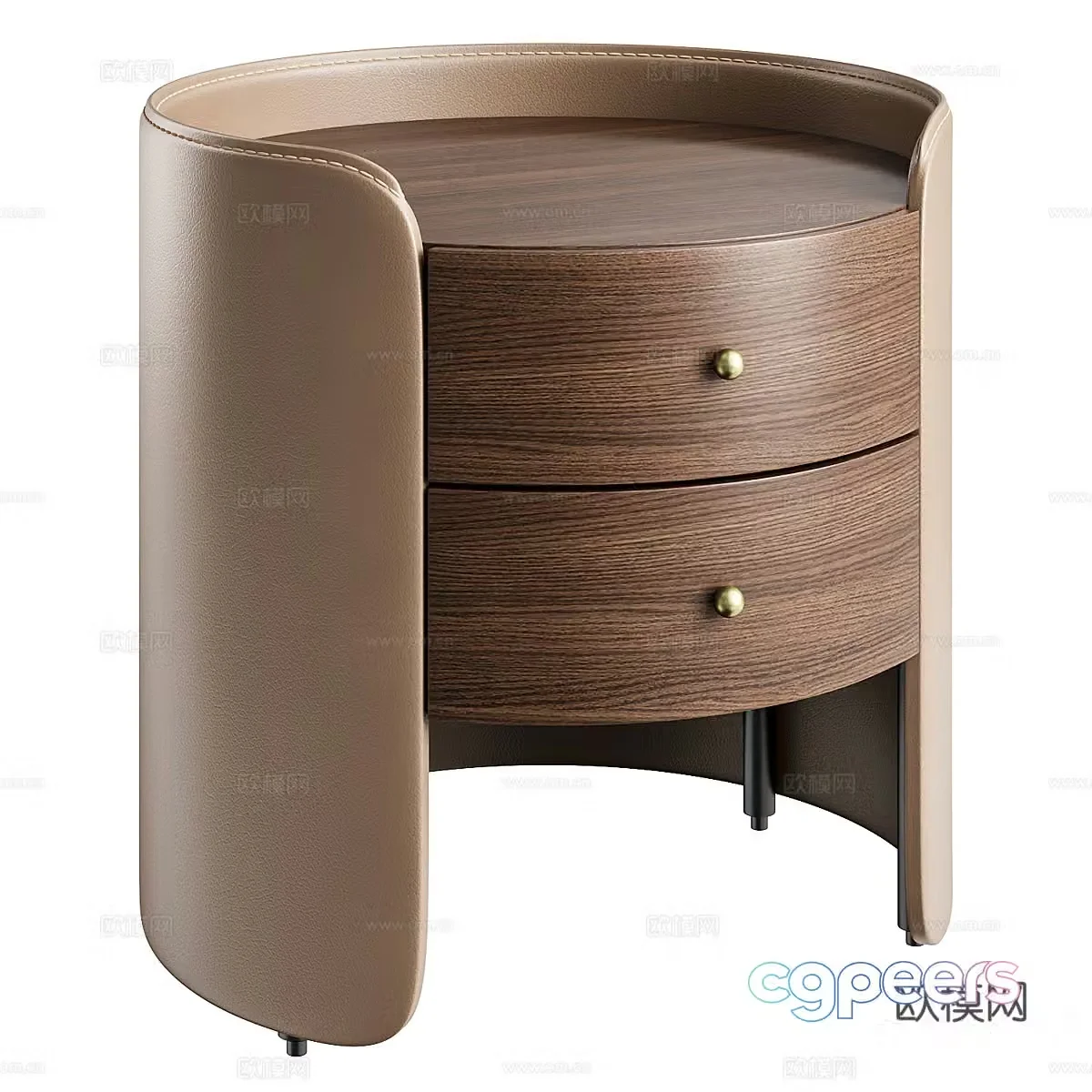 New Chinese style light luxury brown Firmo leather bedside table 3D model