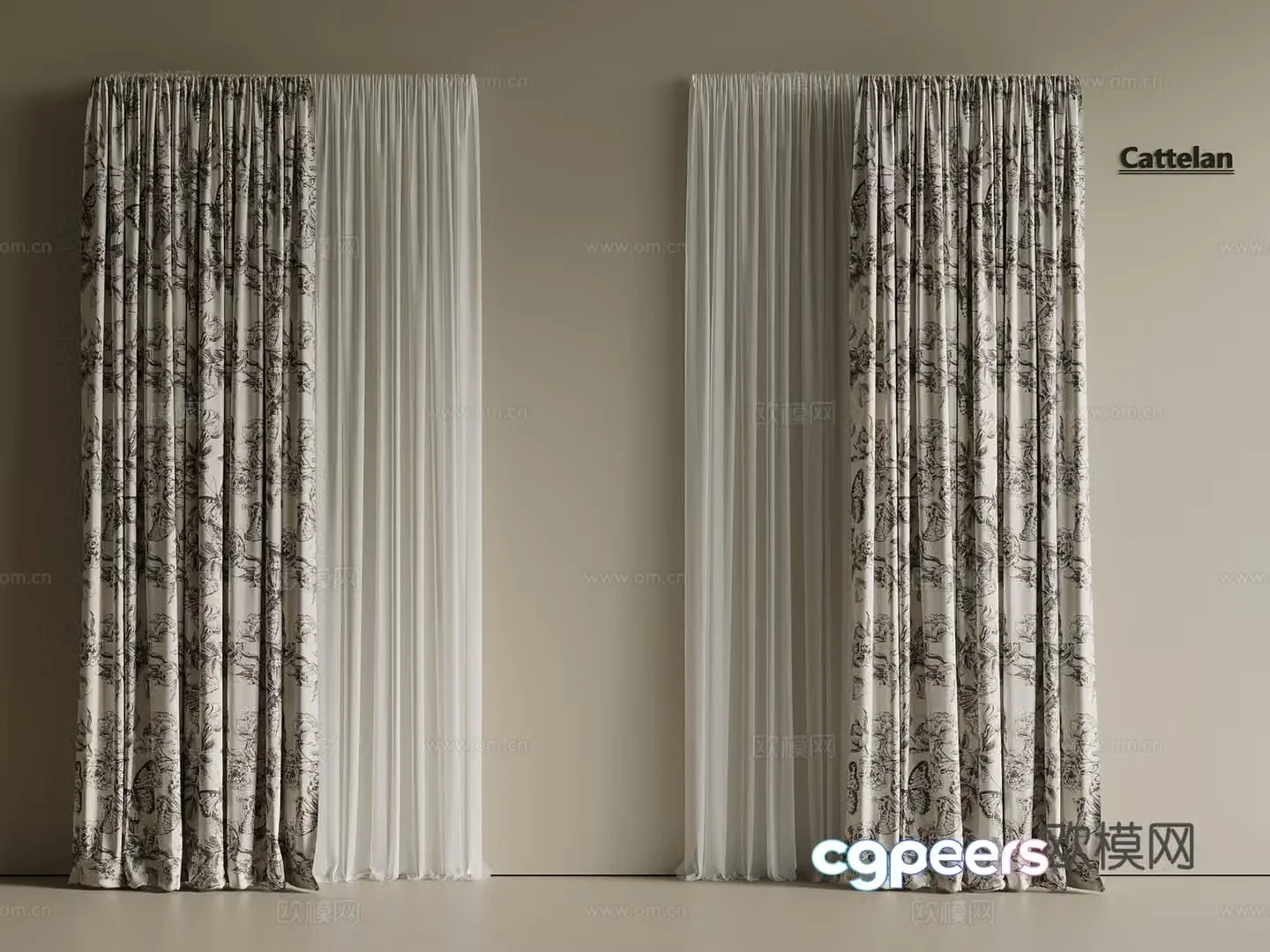 French retro universal curtain curtain curtain cloth curtain gauze curtain 3d model