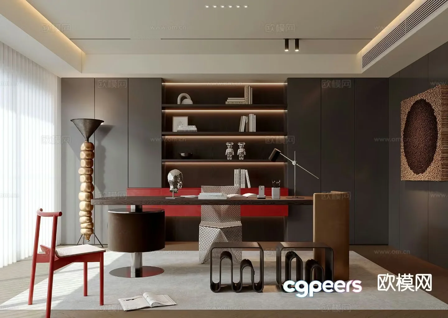 Modern study room Bauhaus study 3d model
