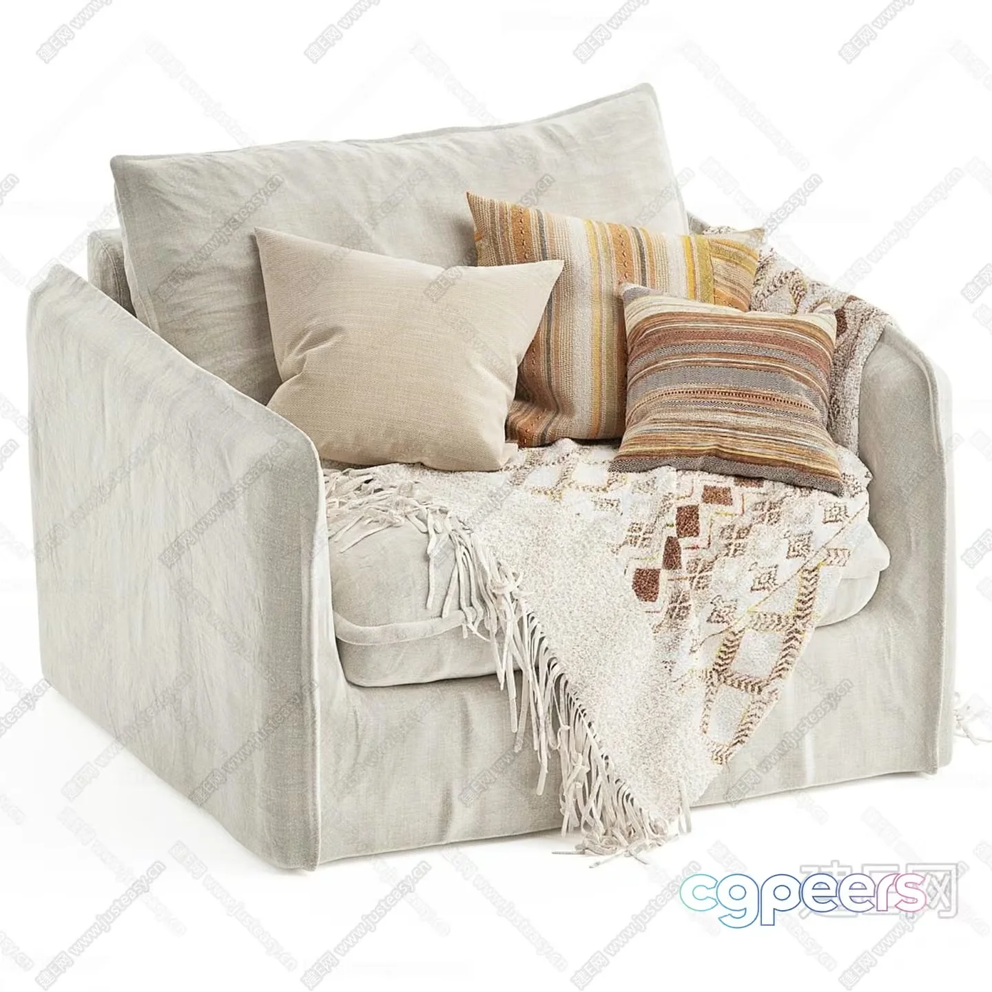 Cozy Light-Colored Sofa 3D Model – 10683 – CORONA Render