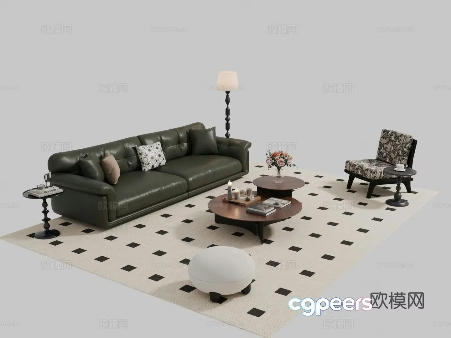 French medieval sofa coffee table combination 3D model