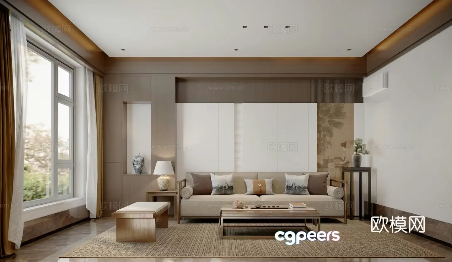 New Chinese sofa coffee table combination sofa background 3D model