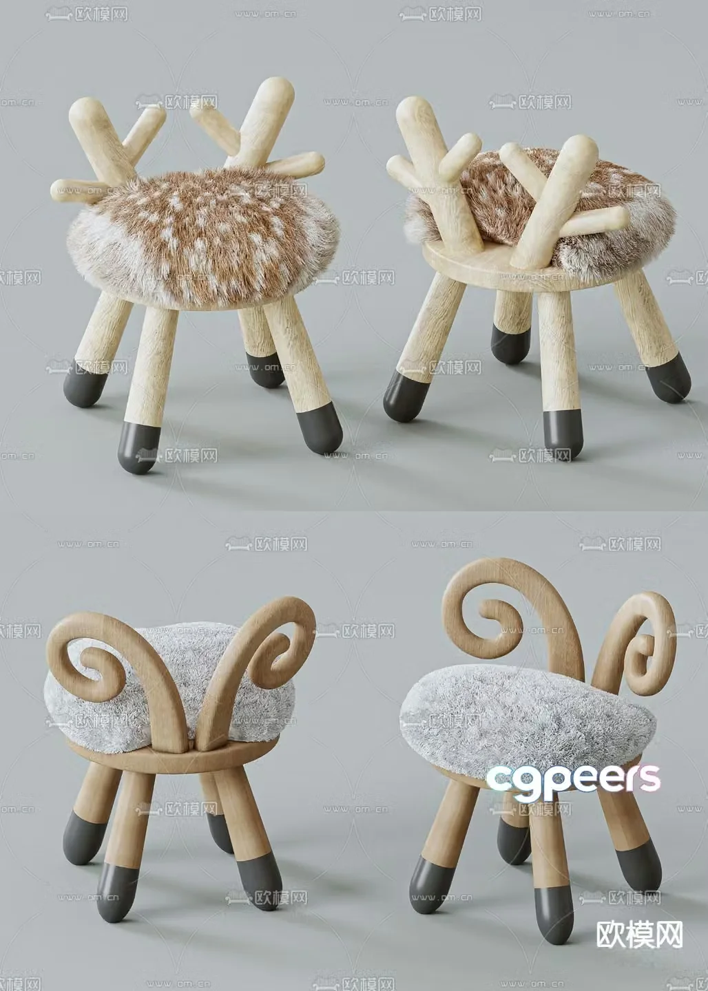 Modern animal children’s stool 3d model