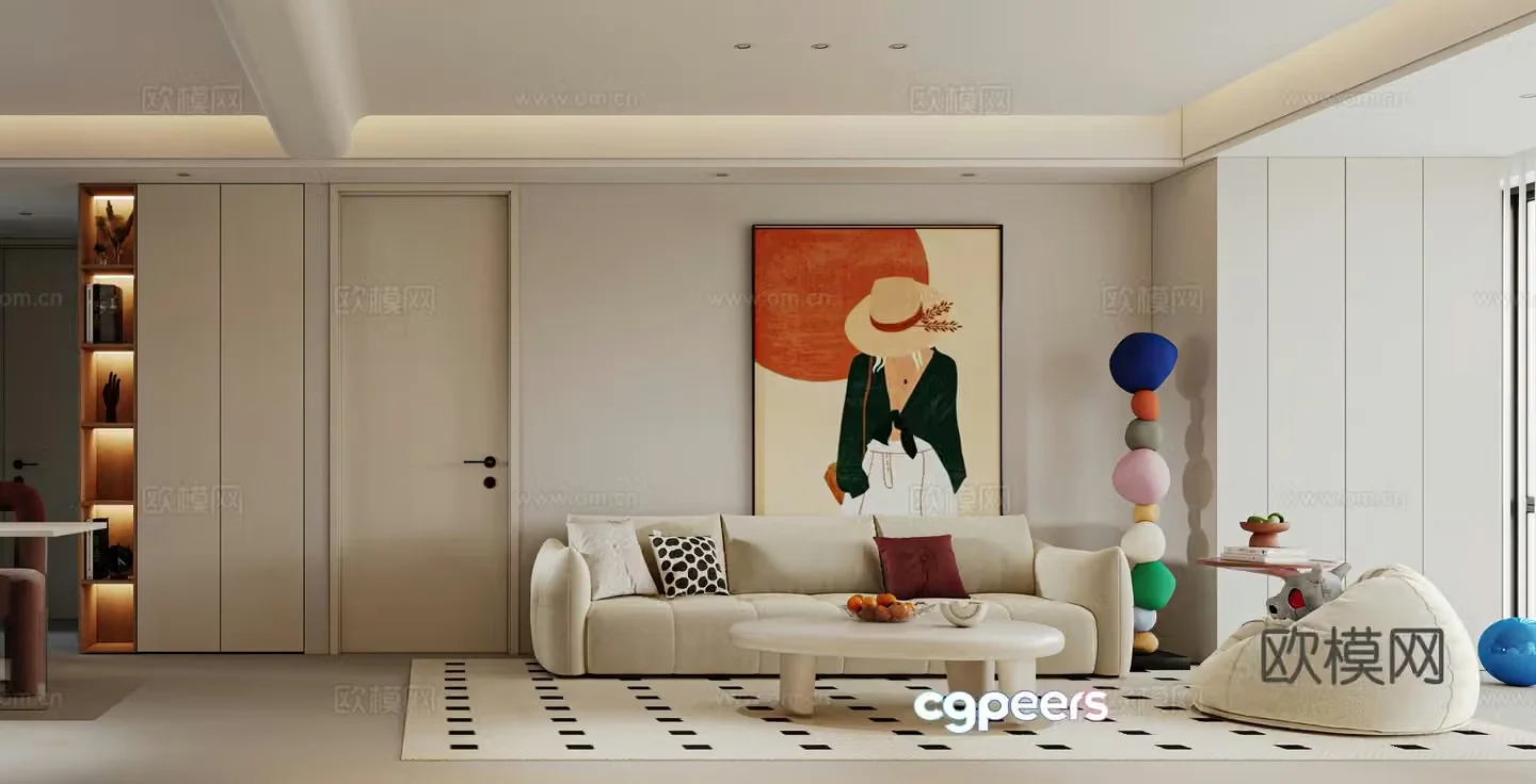 Creamy style living room combination sofa modern living room modern living room lazy sofa wine cabinet 3d model