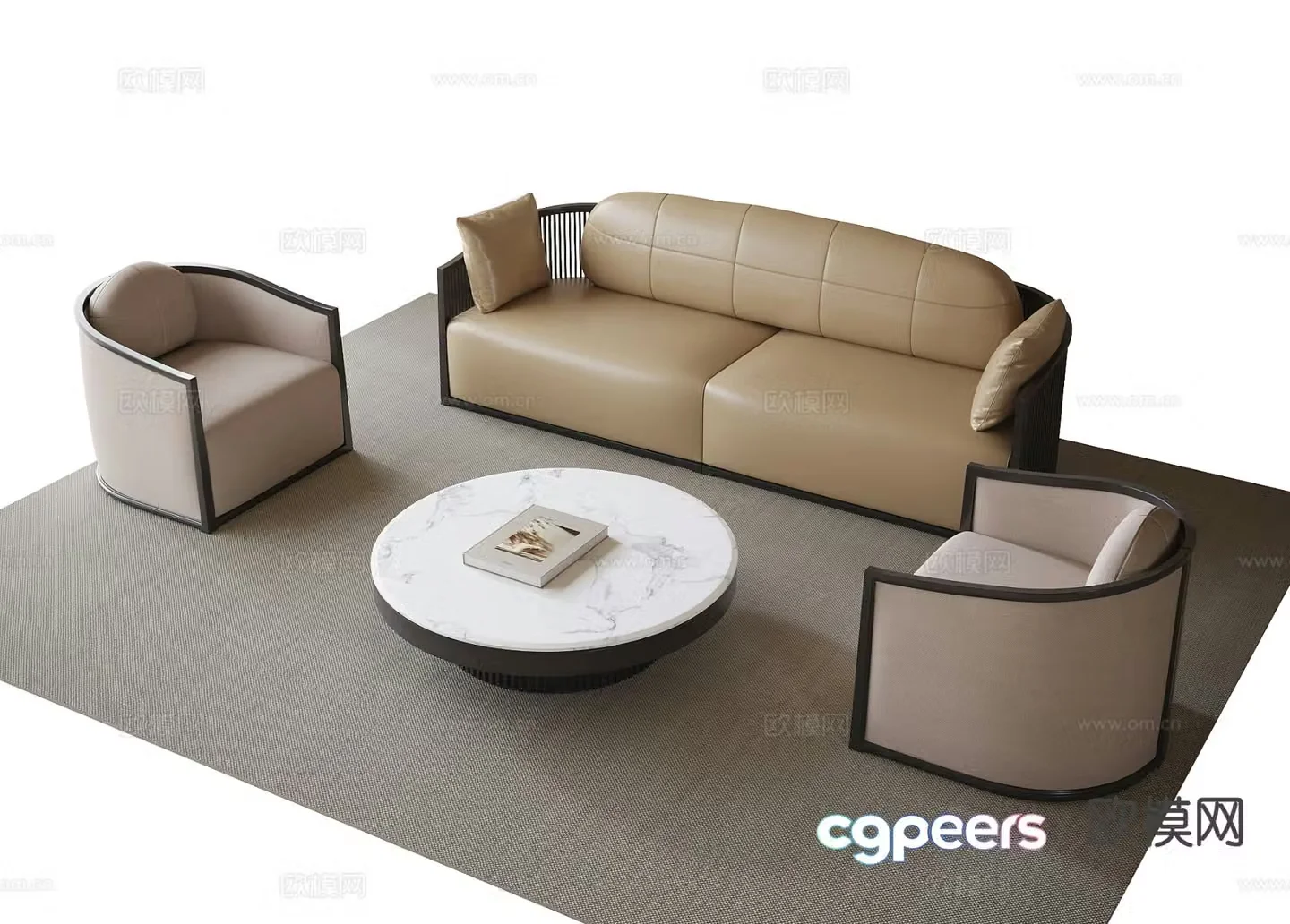 Italian sectional sofa leather sofa 3d model