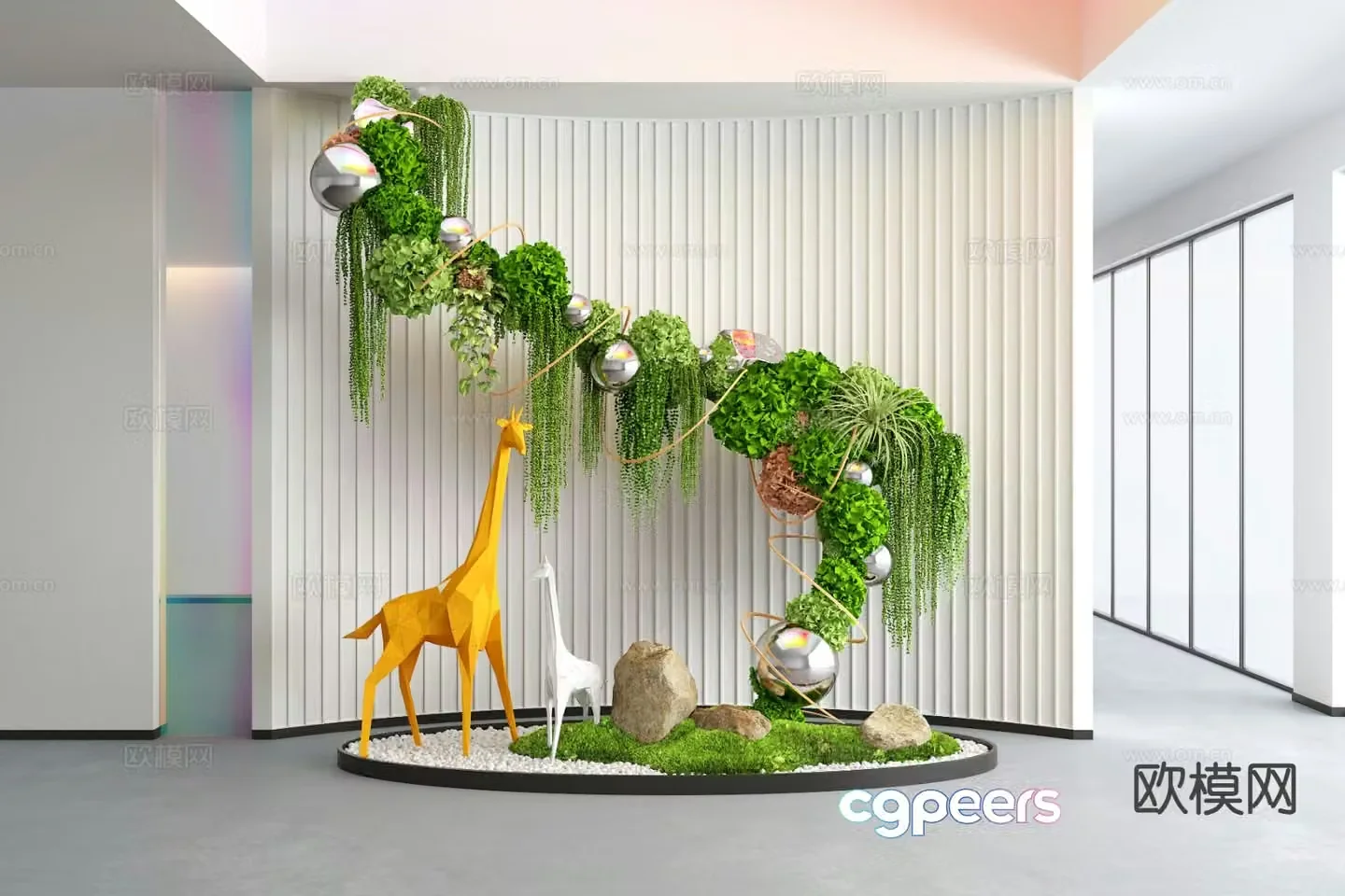 Modern interior landscaping art installation 3d model