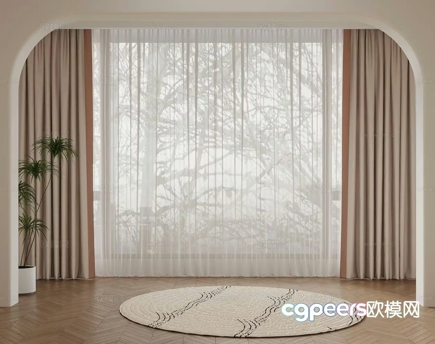 Creamy curtain gauze curtain 3d model