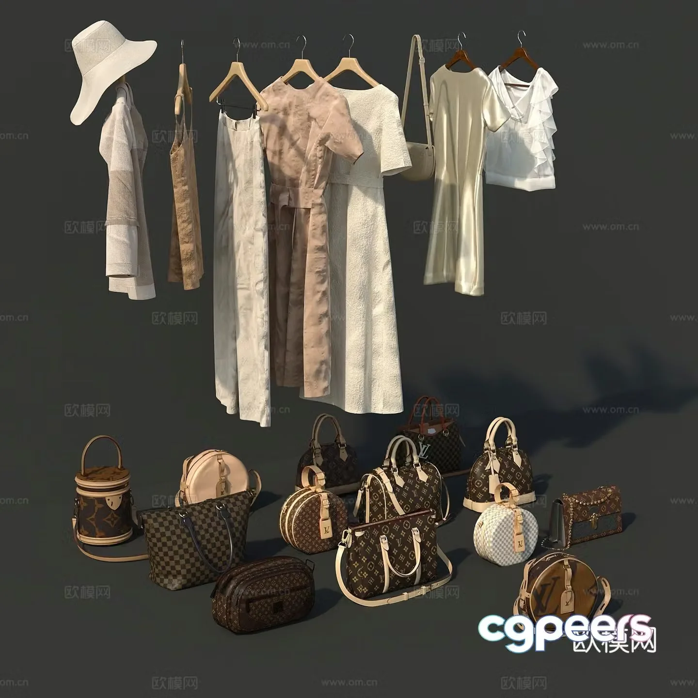 Clothes shoes bag business card bag girls clothes 3d model