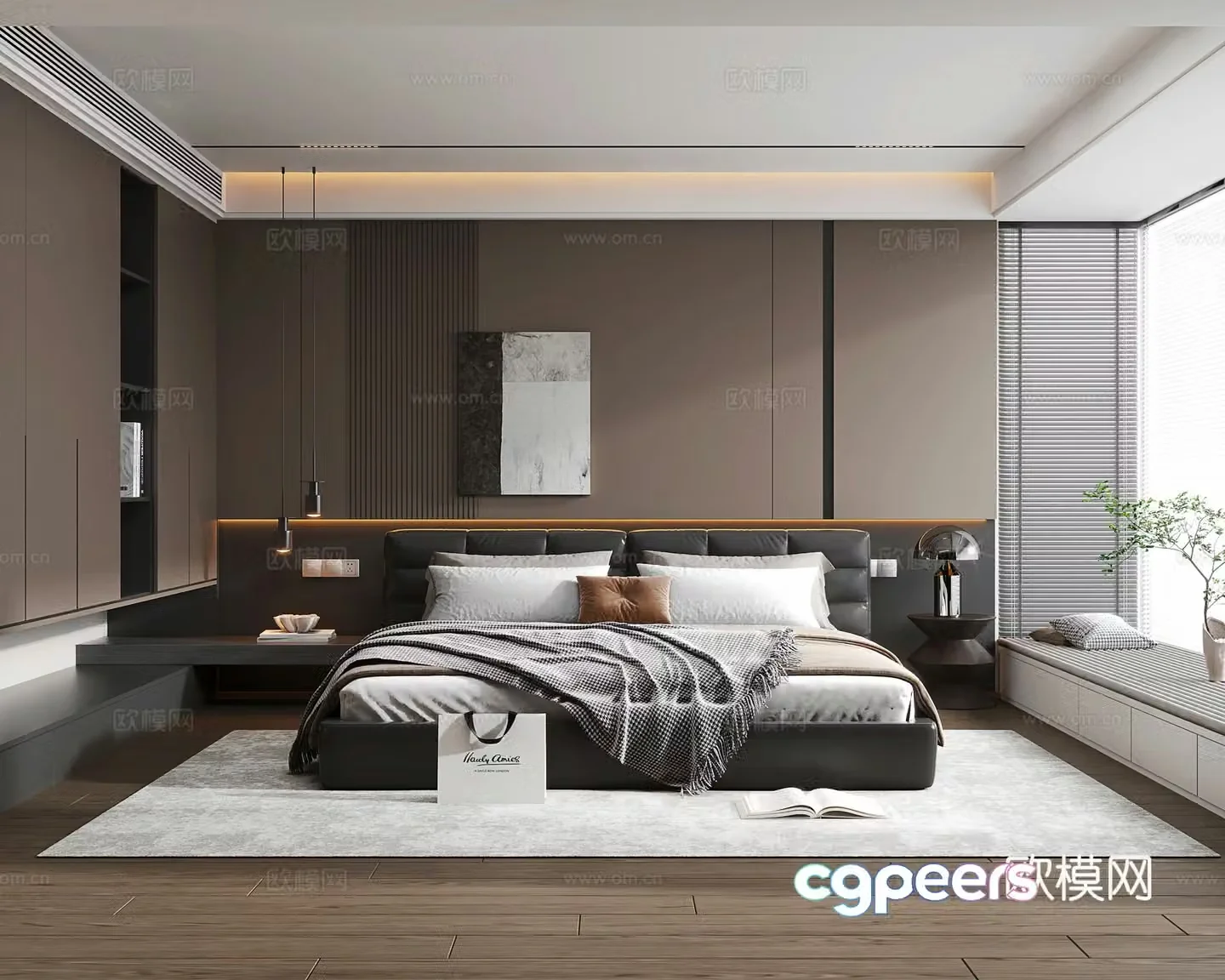 Italian light luxury master bedroom Italian light luxury double bed bedside table side table wardrobe bedroom ornament group 3D model