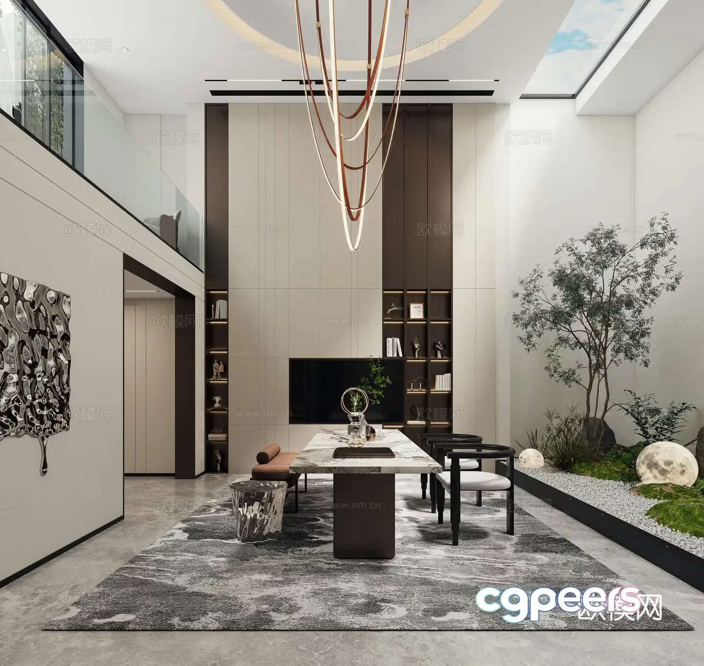 Modern minimalist living room empty villa living room high villa tea room villa basement villa landscape metal cabinet 3d model